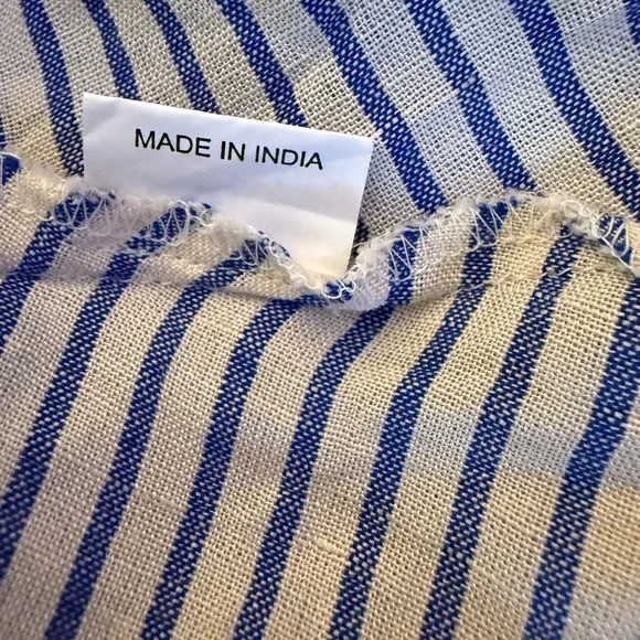 Striped Beige and Blue Women's Coat - Picture 5 of 5